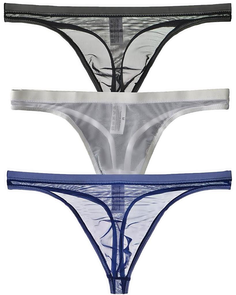 La Micro Mesh Pants Sexy 3 Piece Set 3 Piece Set [Heureux Joie] T-back Men's See-Through (XL, A)