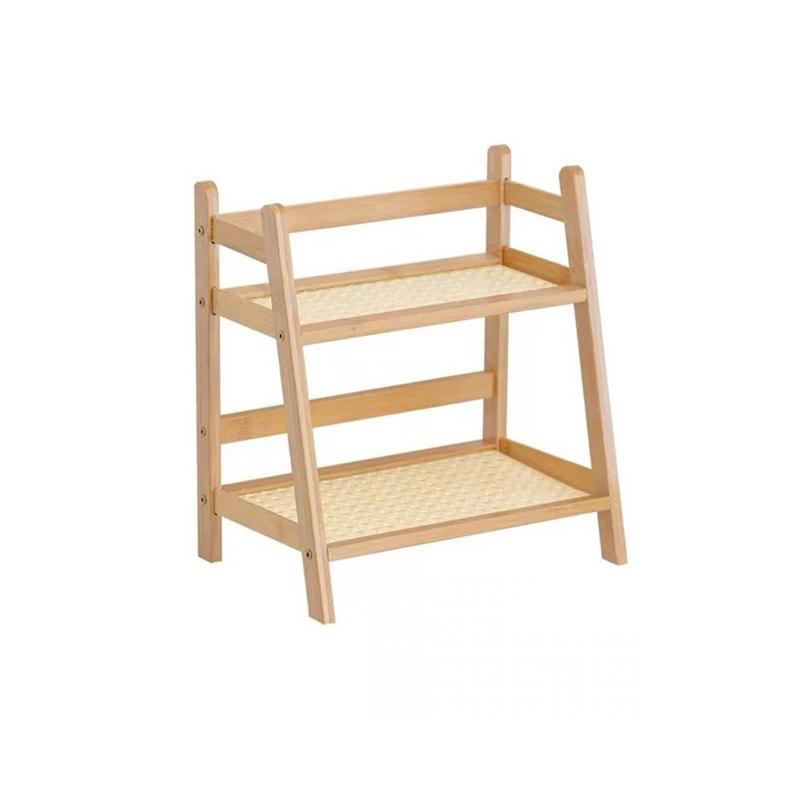 Antik Rattan Creme Doppelter Desktop-Regal Dormitorium Schlafzimmer Büro Küche Tassenhalter Organizer