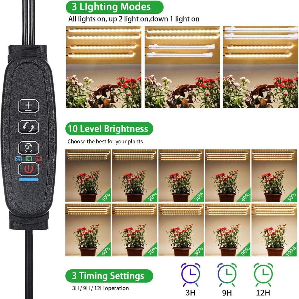 USB Timer Smart Dimming LED Plant Grow Light Strip - Full Spectrum Red and White for Plants and Flowers