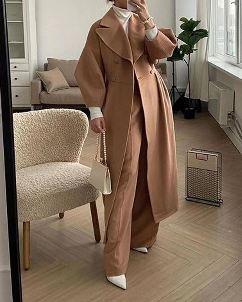 Retro European & American Lantern Sleeve Wool Coat with Large Lapel for Autumn and Winter