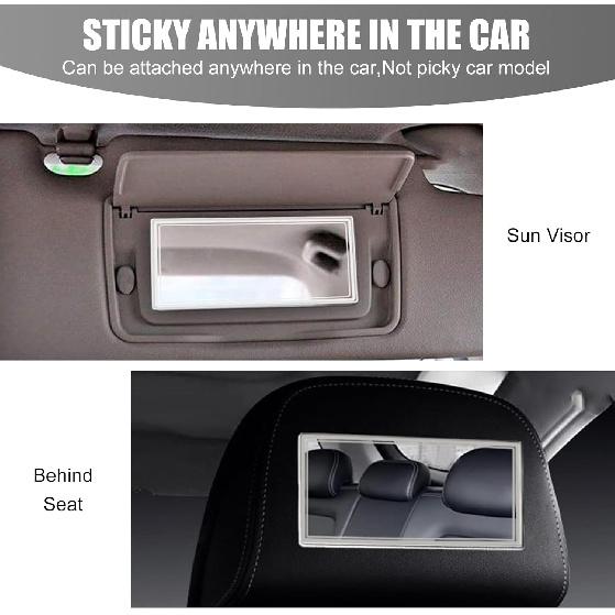 2 PCS Car Sun Visor Mirror, Stick-on High-definition Shatter-proof Stainless Steel Cosmetic Mirror Not Block Line of Sight, Convenient Travel