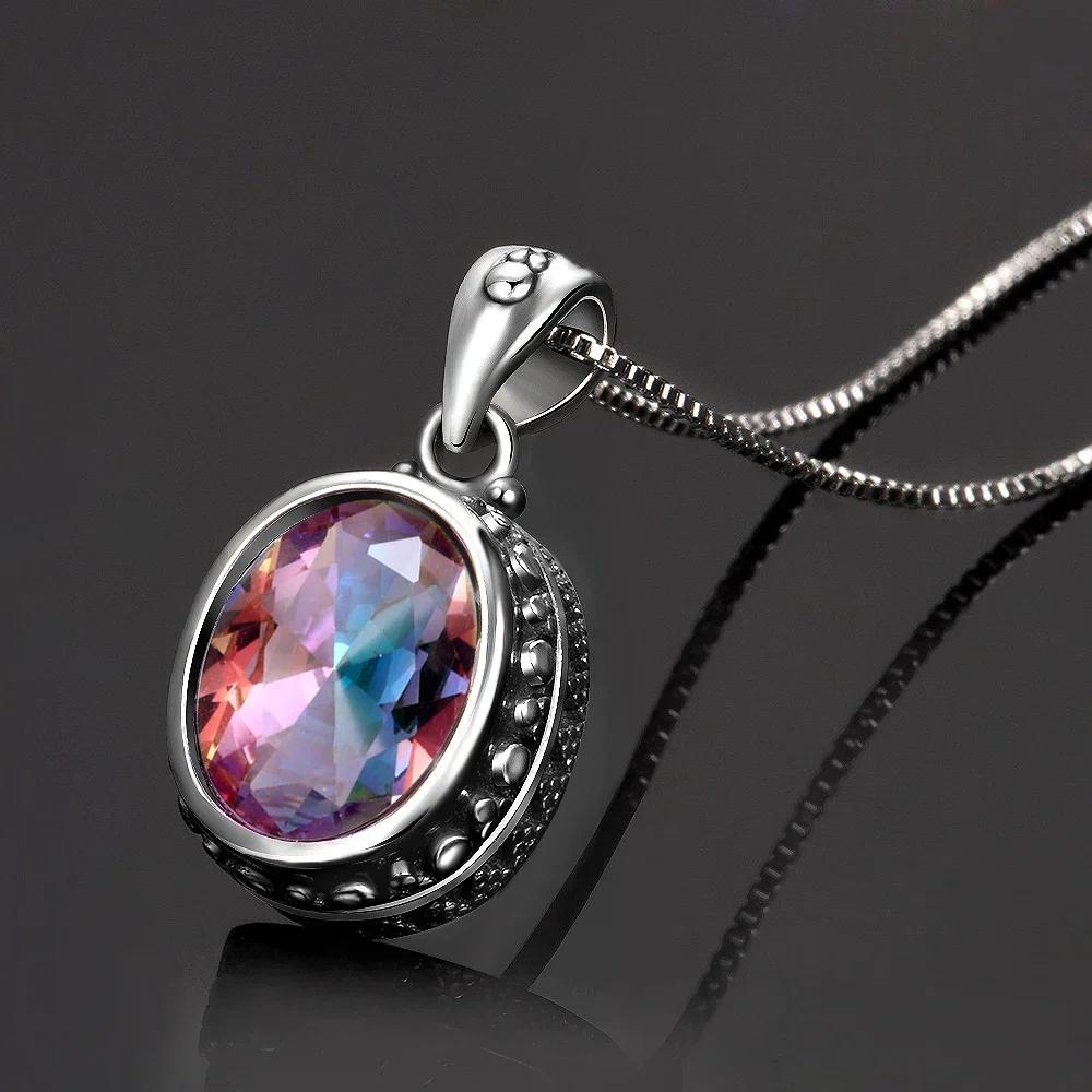 Classic Blue Sandstone Vintage Necklace S Silver Oval Pendant Necklace for Women Fine  Gifts Wholesale