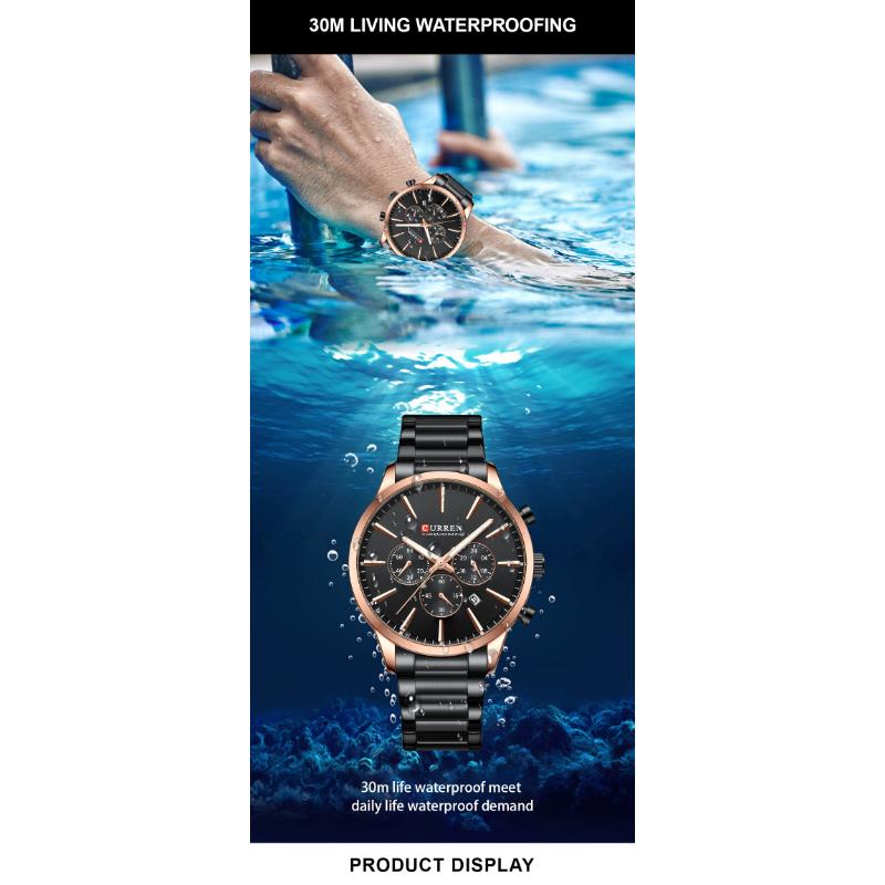 CURREN Neue Top-Herrenuhr mit Stahlgürtel, sechs Nadeln, Chronograph, Quarzuhr, Kalender, 24-Stunden-Anzeige