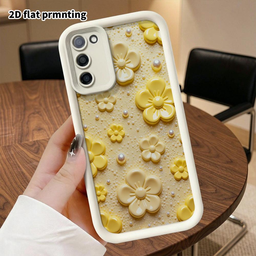 Phone Case: 2D Flat Samsung Galaxy A34 A35 M05 M06 S20 S22 S21 FE Plus 5G Step Protective Case, Cream Yellow 3D Small Flower Pattern, Christmas and Ha