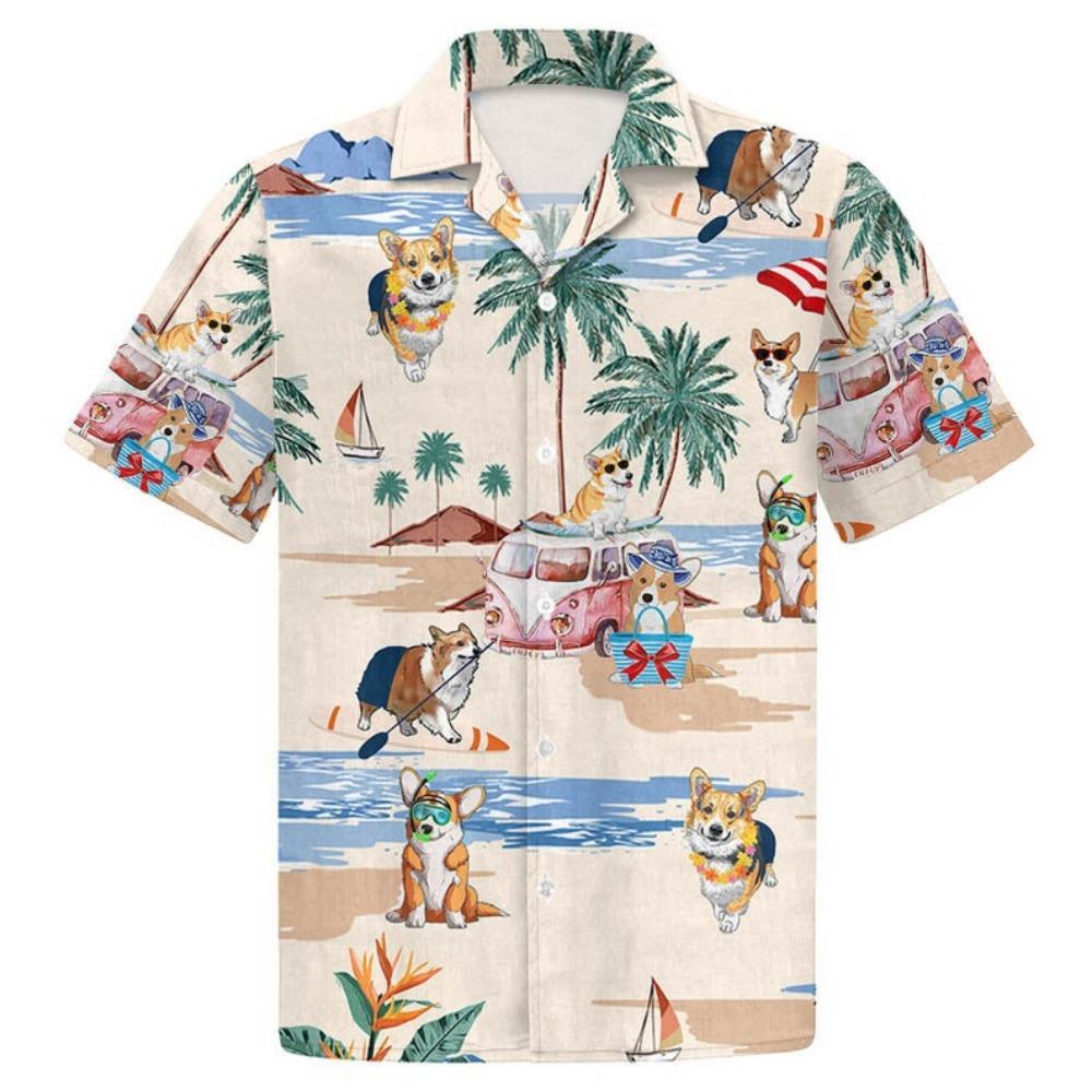 Corgi Hawaiian Shirt Men Women Summer Beach Short Sleeve S