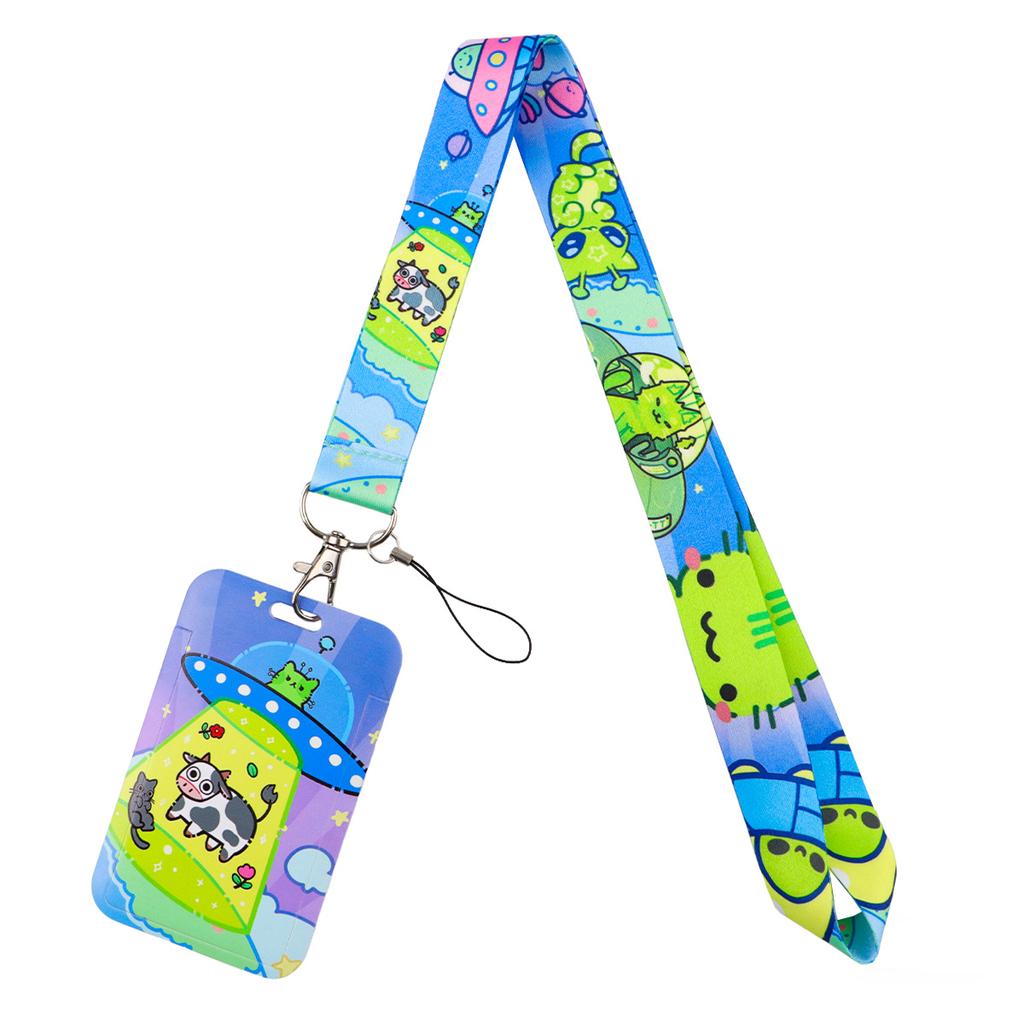 Cartoon UFO Cat Cow Credential Holder Funny Alien Neck Strap Lanyard for Key Keychain USB Badge Holder Keyring Accessories Gifts 6