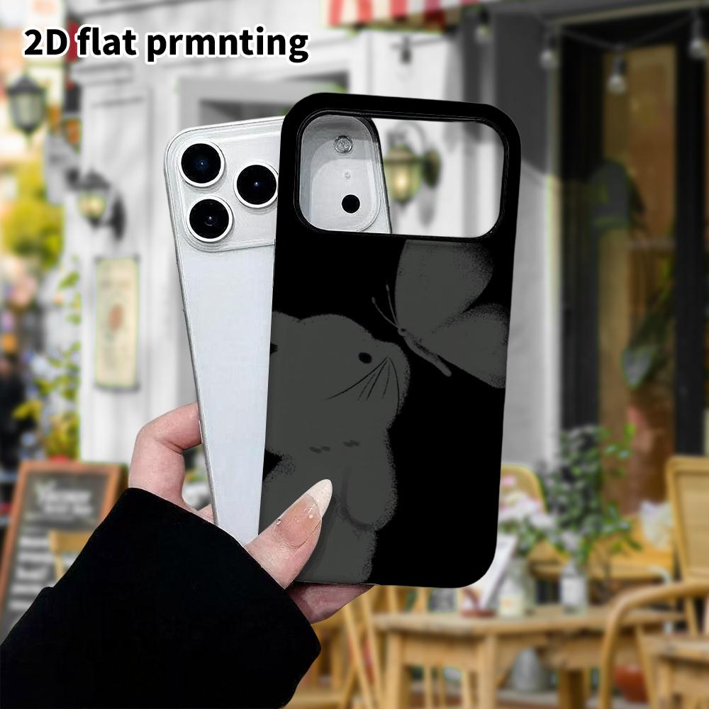 Phone Case: 2D flat, suitable for iPhone 18 17 16 15 14 13 12Pro protective case, black cat and butterfly, perfect Christmas and Halloween holiday gif