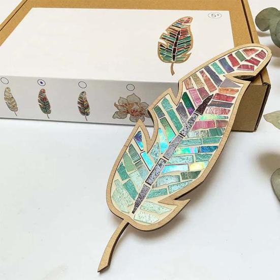 1 Set DIY Mosaic Leaf Kit Handmade Colorful Mosaic Craft Leaf Shape Home Office Decoration Adults Kids Crafts Lovers Gift