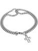 Bracelet de Poignet Homme Mode Double Chaîne Croix Creuse Boucle Fermoir Griffe de Homard Bracelet en Acier Inoxydable Hip Hop Punk Bijoux de Fête