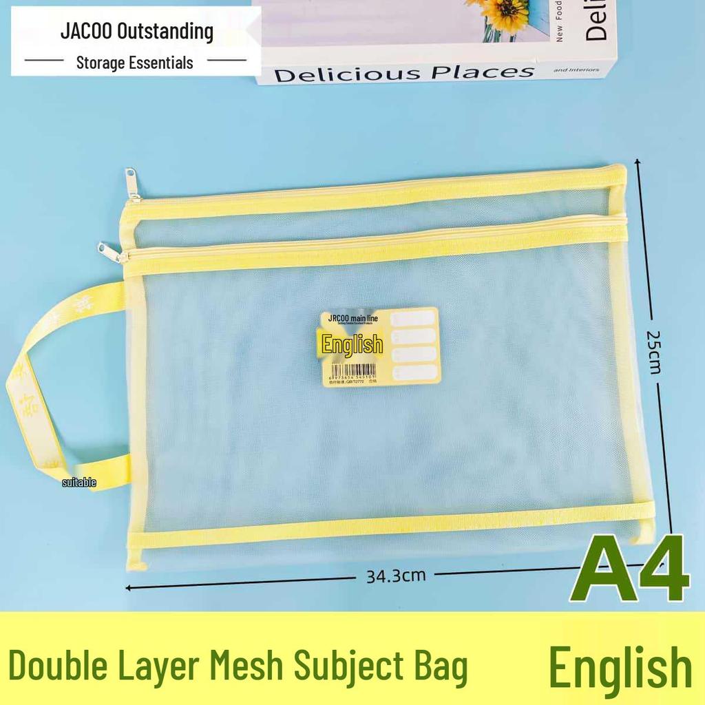 Double-Zipper Nylon Mesh Subject Bag for Student Test Paper Organization