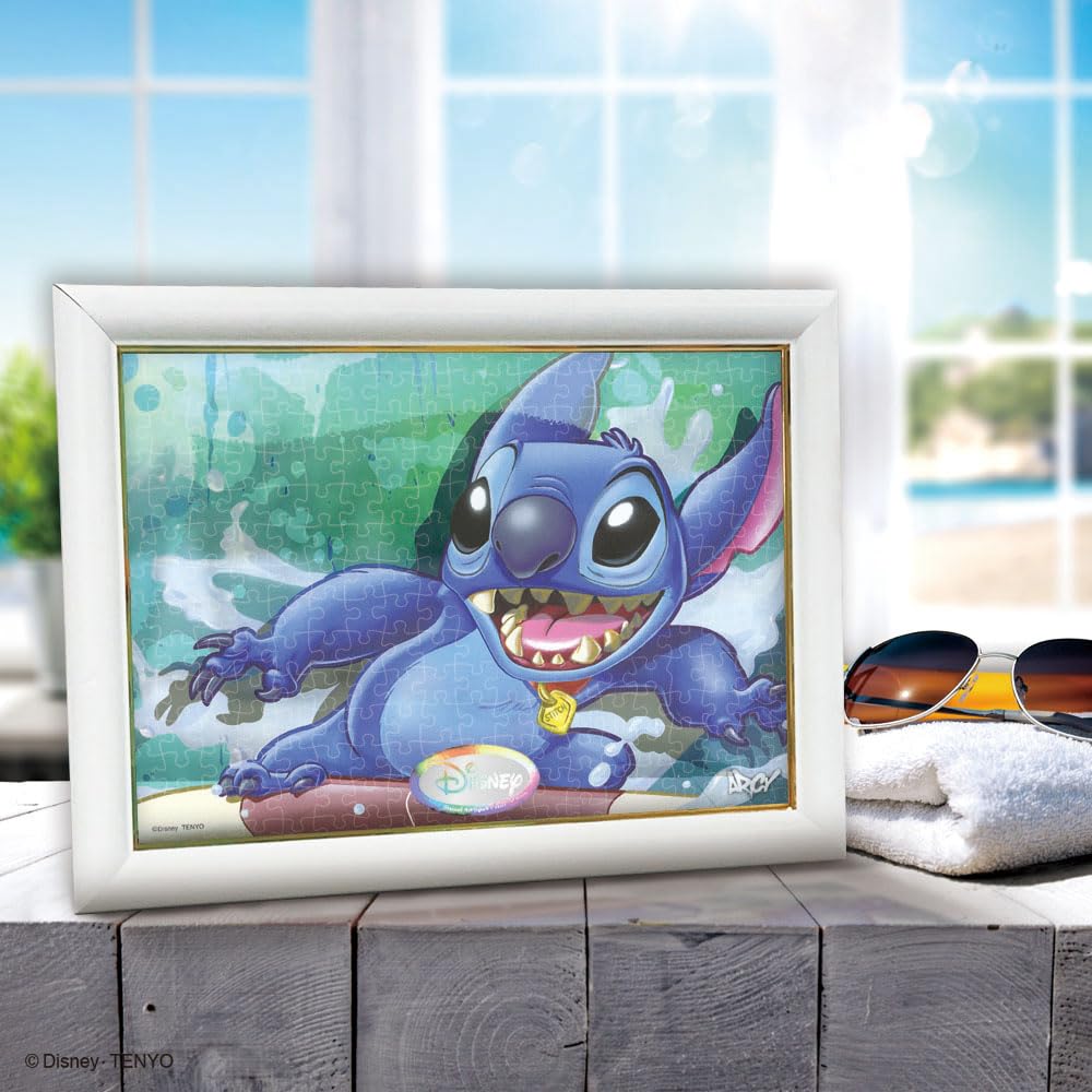 Tenyo [Made in Japan] 266-Piece Gyutto Series Jigsaw Puzzle Lilo & Stitch Surf Rider Stitch Stained Art (18.2x25.7cm) DSG-266-979 with Service Card
