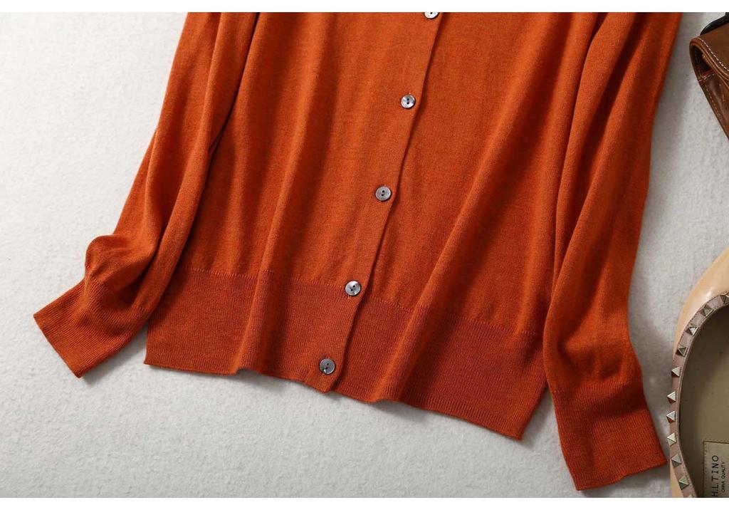 Women's Silk Cashmere Cotton Blend Round Neck Cardigan - Long Sleeve, Loose Knitwear for Spring/Autumn