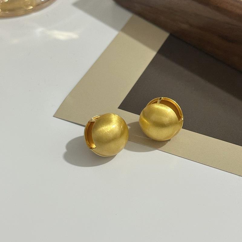 Women Minimalist Frosted Brushed Gold Round Ball U Shaped Ear Clip Earrings