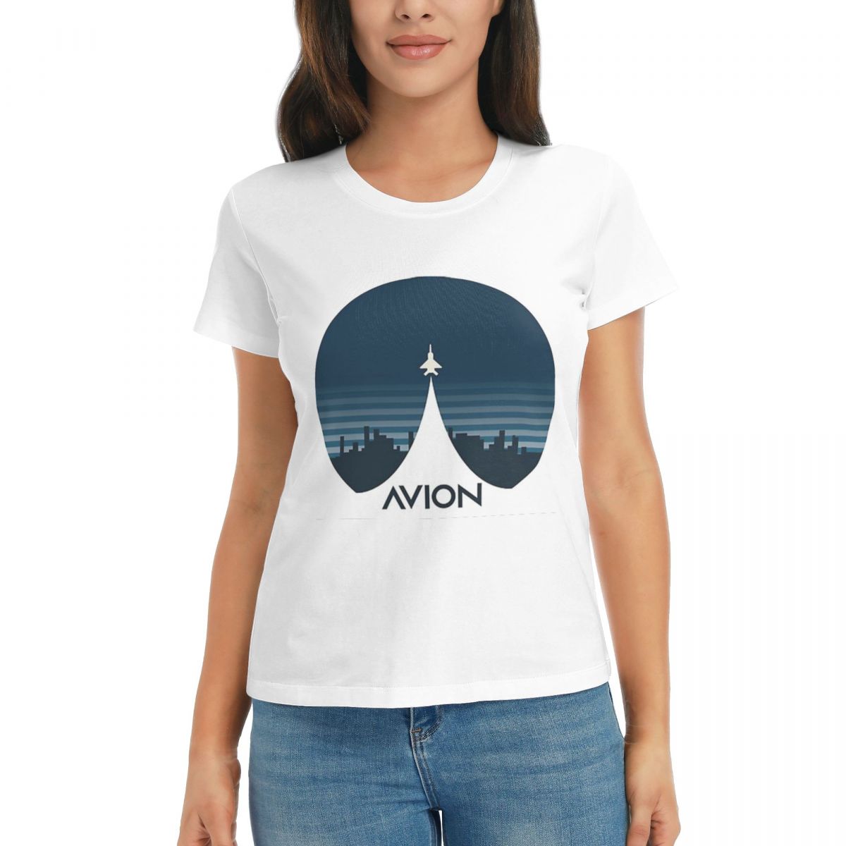 

Women TShirt Aviation Fighter Aircraft Above The City Summer Short Sleeve Tees Crew Neck T Shirts Clothes Tops Streetwear S