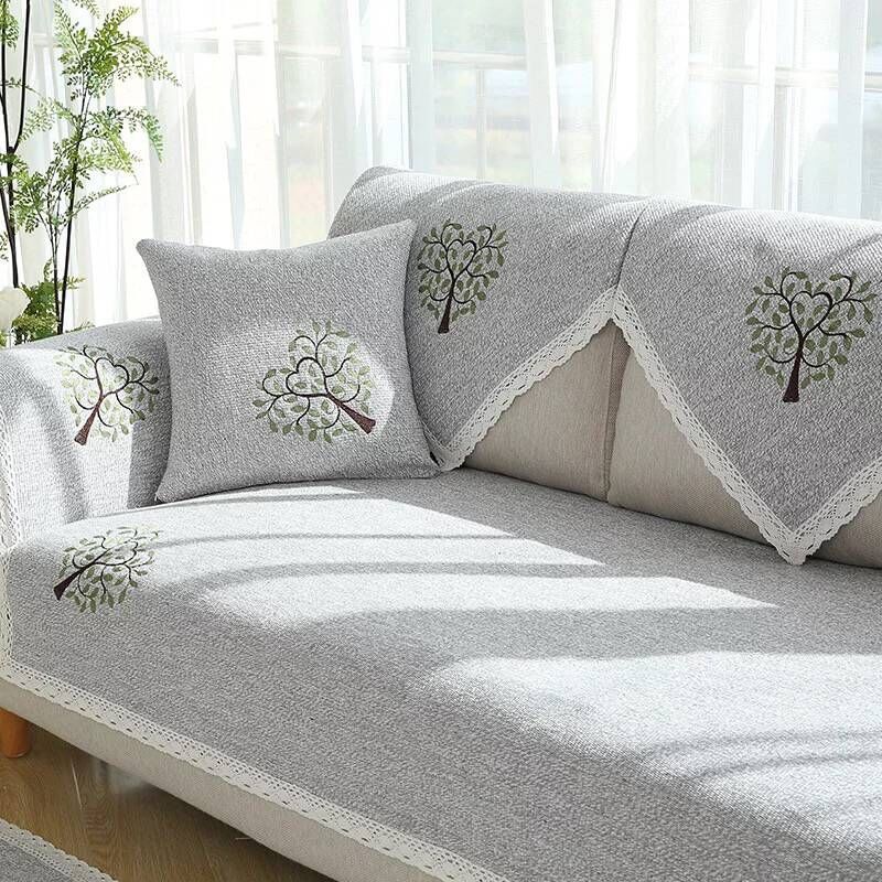 Cotton Fabric Sofa Cushion, Four-Season Linen, Simple Summer Non-Slip Seat Cushion, Modern European-Style Universal Sofa Cover, Towel