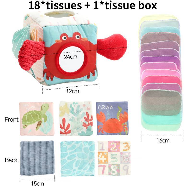 Cotton Crab Tissue Box With Sensory Toys For Kids Handeye Coordination And Cognitive Development