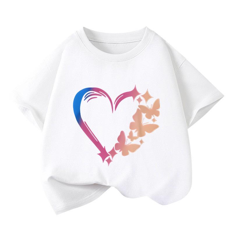2026 Trendy Kids Cartoon Print Cotton T-Shirt - Short Sleeve, Unisex 150 cm