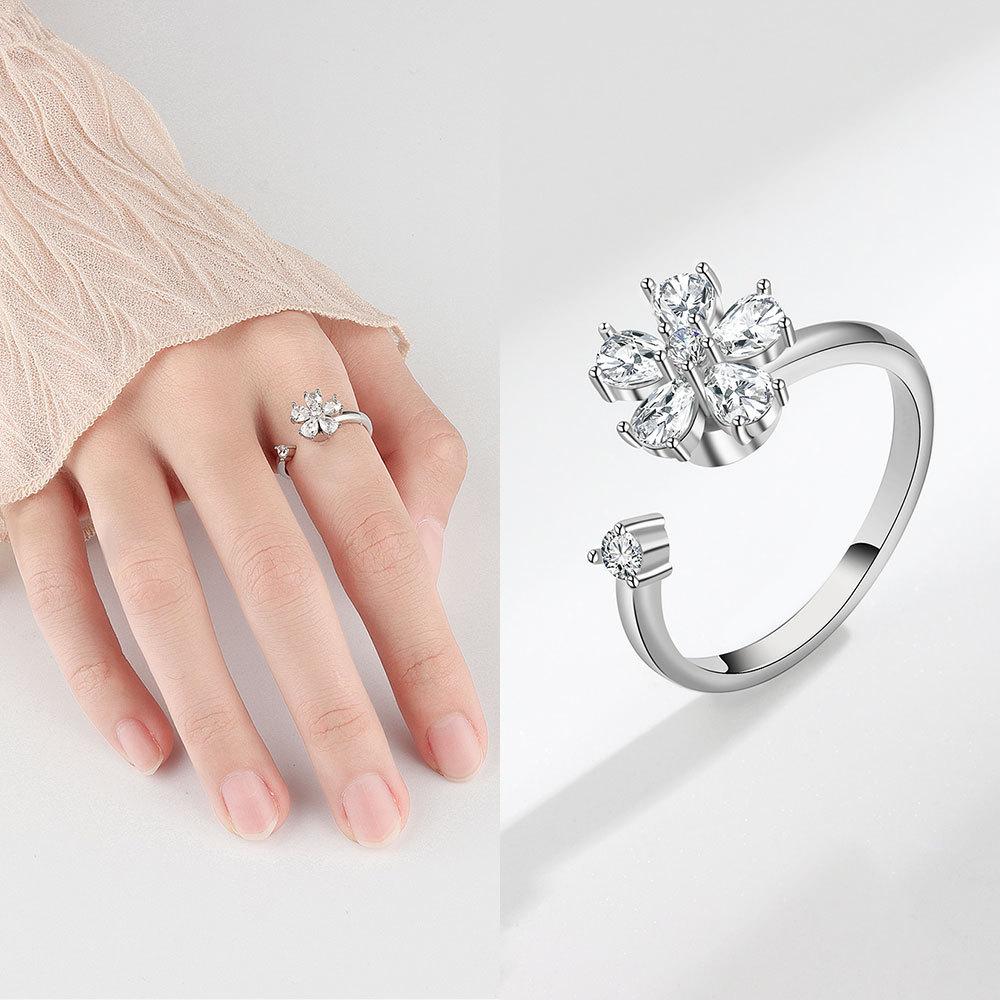 Flower Shape Adjustable Ring With Micro Pave Cubic Zirconia For Women Gift