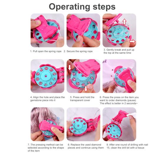 Hair Gem Applicator Machine DIY Princess Hair Styling Tool with Sparkling Gems Pretend Play