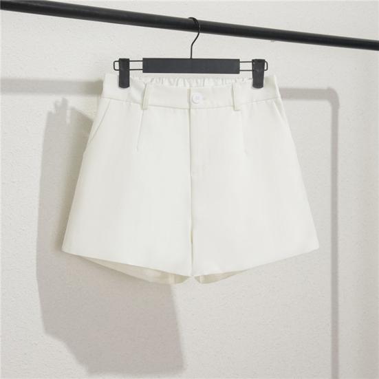 Women Shorts Elastic High Waist Button Zipper Fly Summer Suit Shorts with Pockets Solid Color