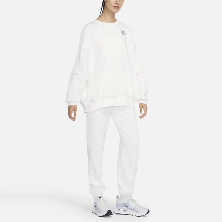 (WMNS) Nike SS22 Sportswear Athletic Club Printing Fleece Round-neck Swea White Women's DQ9146-133