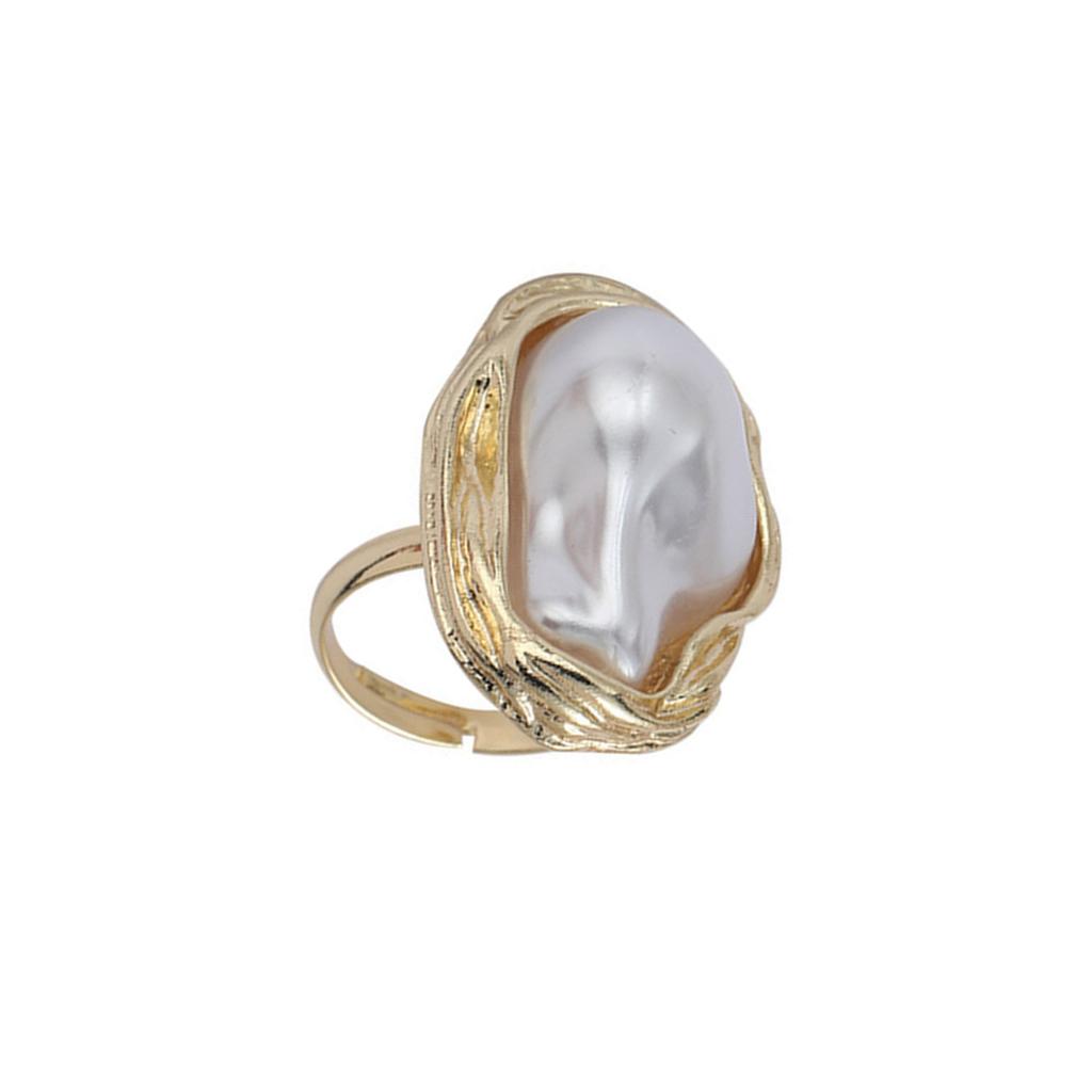 Elegant Irregular Pearl Ring Adjustable Ring Fashion Jewelry Statement Pearl Rings Alloy Texture for Various Occasion