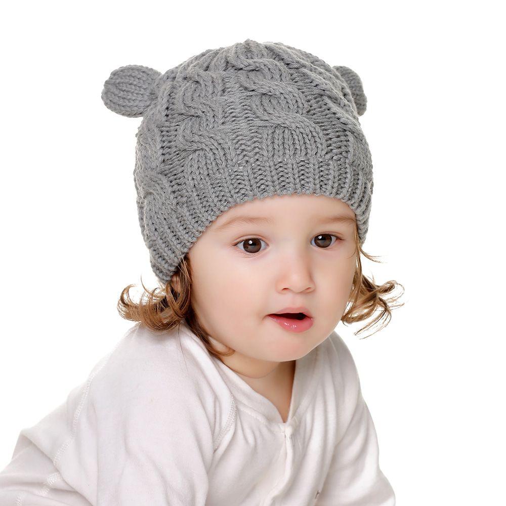 Windproof Fleece Lining Warm Baby Winter Beanie Hat Gloves Set Newborn Knitted Hats Children Cap