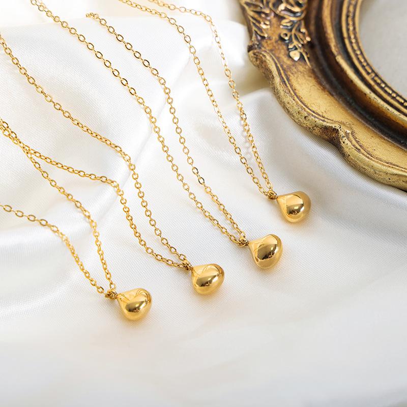 Japan And South Korea Niche Small Water Drop Pendant Necklace Versatile Titanium Steel Necklace Titanium Steel Collarbone Chain Girls Jewelry