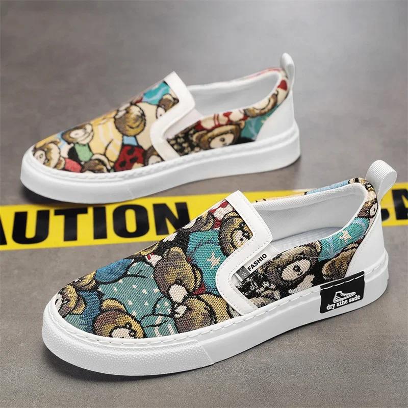 Men Espadrilles Luxury Loafers Man Platform Canvas Shoes Fashion Bear Print Casual Men Shoes Design Summer Classic Slip-on Shoes