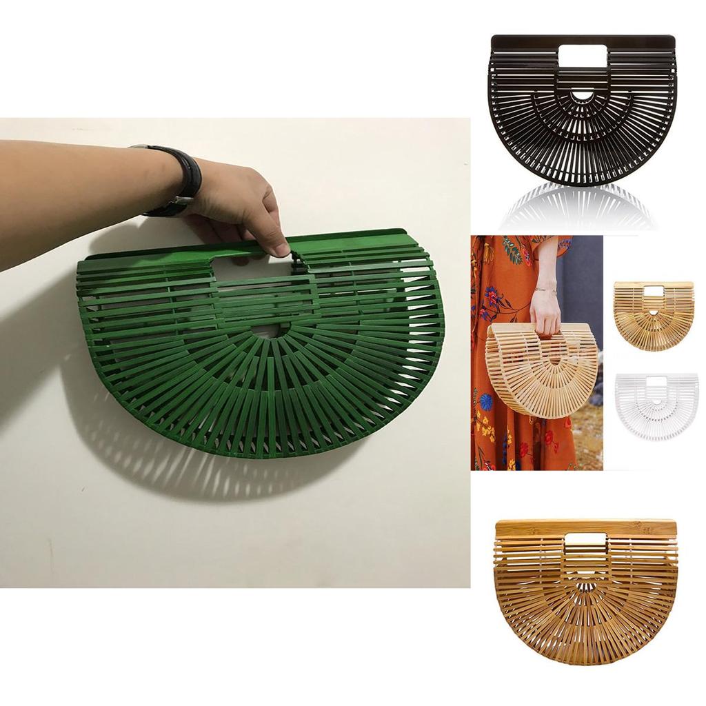 Fashionable Bamboo Half Moon Tote Bag For Women With Spacious Compartments And Natural Style