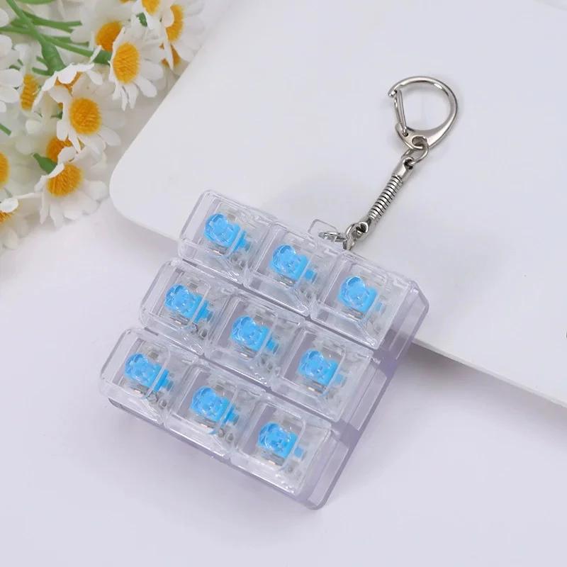LED Keyboard Keychain Fidget Toys Crystal Clicker Sensory Toy for Stress Relief Keyboard Keychain Fidget Gadget for Adults Kids
