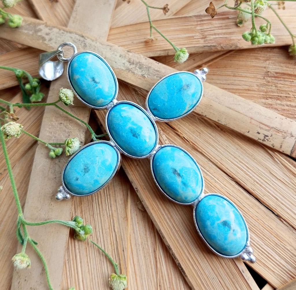 Larimar Gemstone 925 Sterling Silver Plated Gifted Cross Shape Pendant Jewelry NST-J2H13869