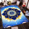 Blue and Gold Mandala Carpet with Lotus Motifs, Modern Boho Decor Suitable for use as an anti-slip for living room bedroom sofas
