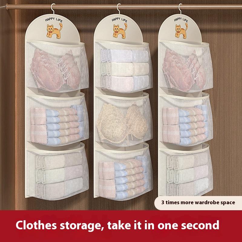 2/3 Layer Large Capacity Storage Mesh Bag Underwear Socks Storage Bag Breathable Wardrobe Organizer With Clothes Hanger