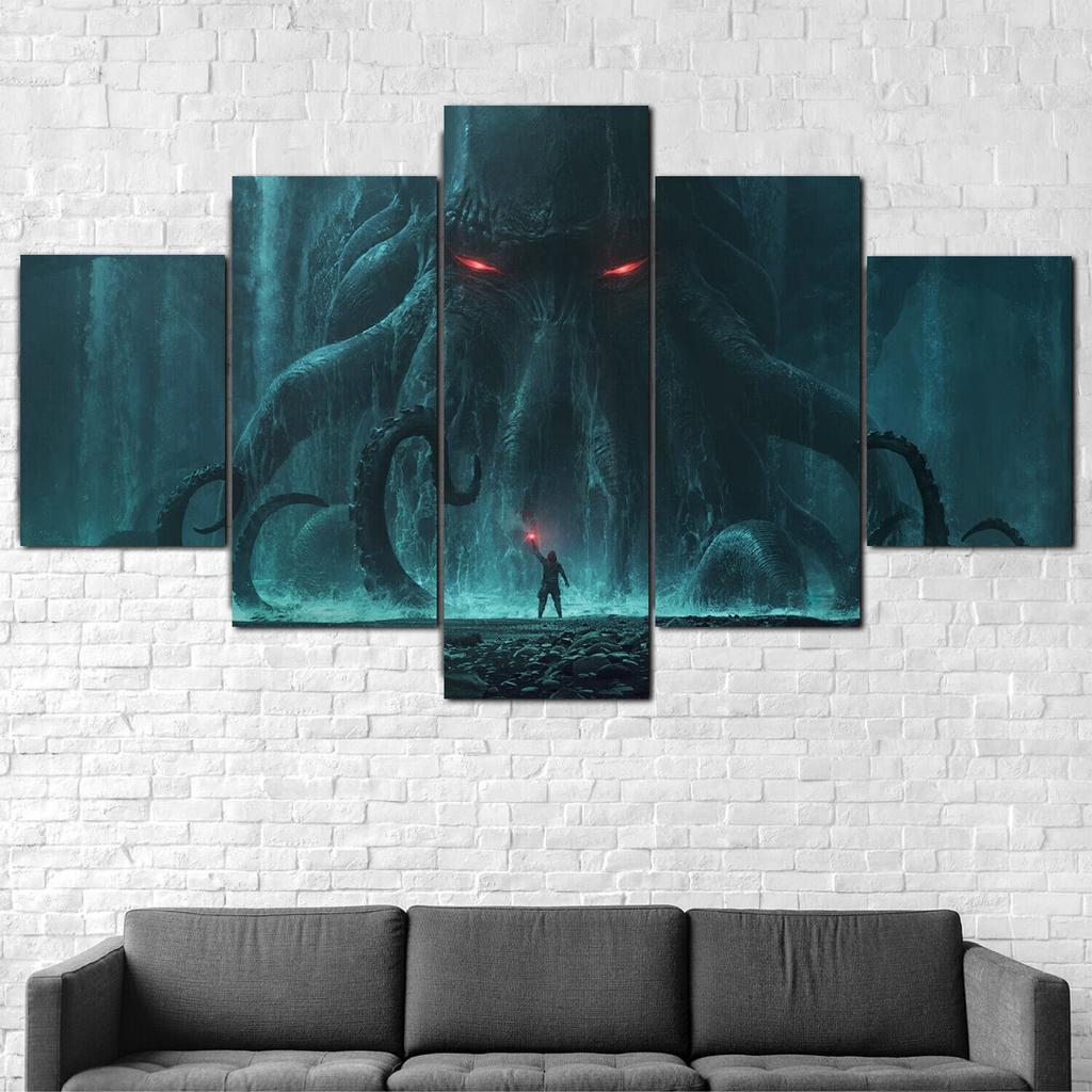 5Pcs Cthulhu Scary Sea Monster Adventure 5 Piece Canvas Print Poster Wall Art Decor Paintings No Framed Pictures 5 Panel Modern