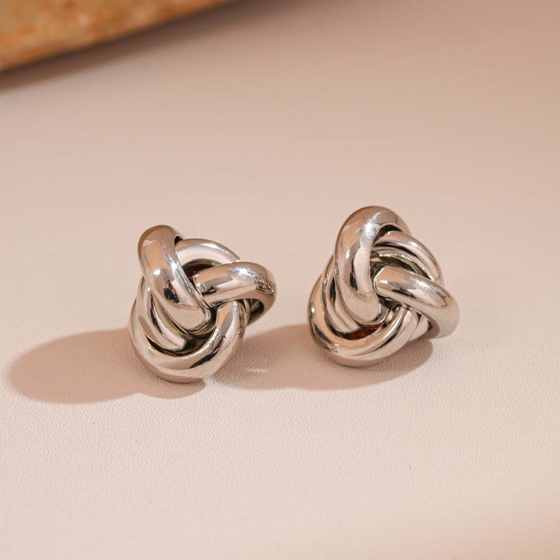 

Fashion Gold Copper Color Twist Knot Stud Earrings For Women 2026 New Trendy Metal Circle Smooth Geometric Earring Zircon медный