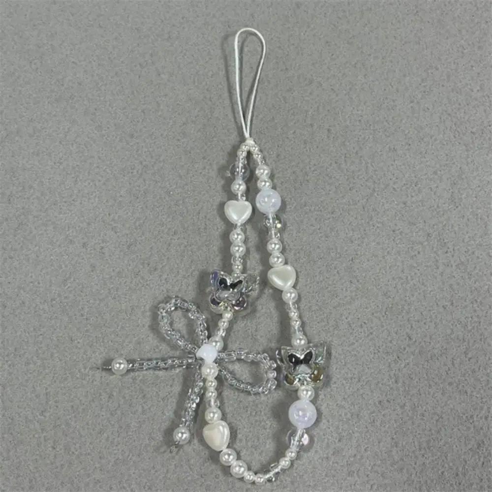 Y2K Silver Butterfly Phone Chain Short Charm Wrist Strap Keycord Cellphone Lanyard Girl Keychain Mobile Phone Case Hanging Chain