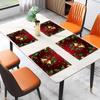 4pcs/6pcs Autumn Elements Thanksgiving Halloween Holiday Decor Linen Placemats with Christmas Bells Holly Berries 2D Flat Pattern Print. Gorgeous