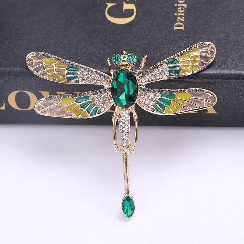 Blucome New Diamond-encrusted Dragonfly Brooch Female European Fashion All-match Alloy Dripping Oil Insect Brooch