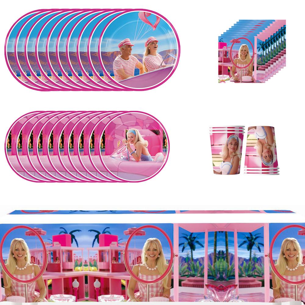 

51Pcs Barbie Party Tableware Includes Tablecloth Plates Cups Napkins For Kind