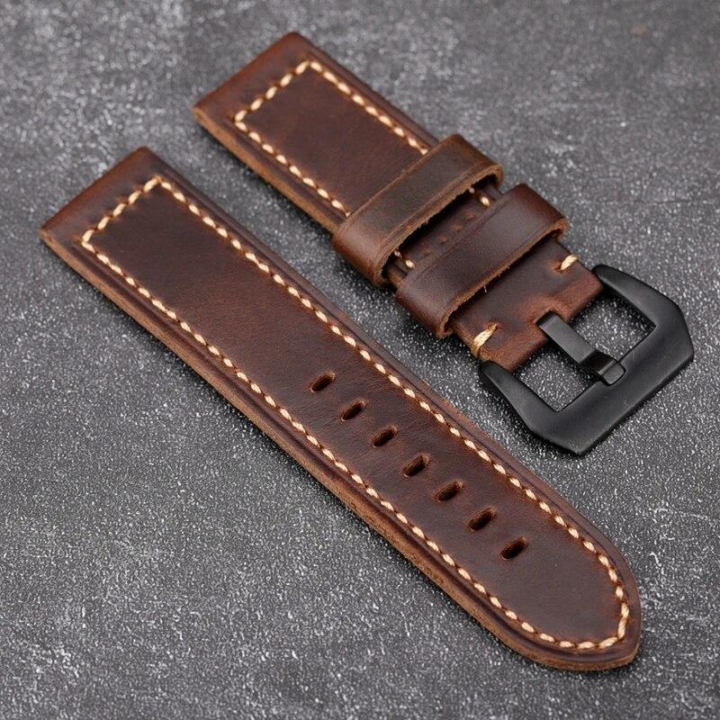 

Кожаный ремешок для часов ручной работы 20, 22, 24, 26 мм. Первый слой коровьей кожи сложен пополам, чтобы получился браслет кофейного цвета. 24mm
