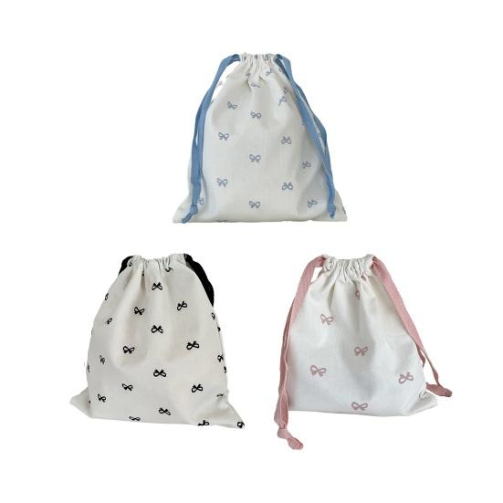 Small Drawstring Bags Cute Bow Makeup Pouch Portable Canvas Storage Bag
