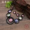 Neues Emaille-Farbe hohles rundes Stecker-Ohrring-Halsketten-Set, Damen übertriebene gun black Farbe Ring-Halskette.