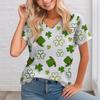 Women's V-neck Digital Printed Top Summer Short Sleeved Loose Women's Floral T-shirt