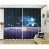 Earth Space Night Milky Way Starry Sky Printed Window Drape 2 Pieces Thin Children's Drape for Living Area Room Bed Chamber Window Drape Decor