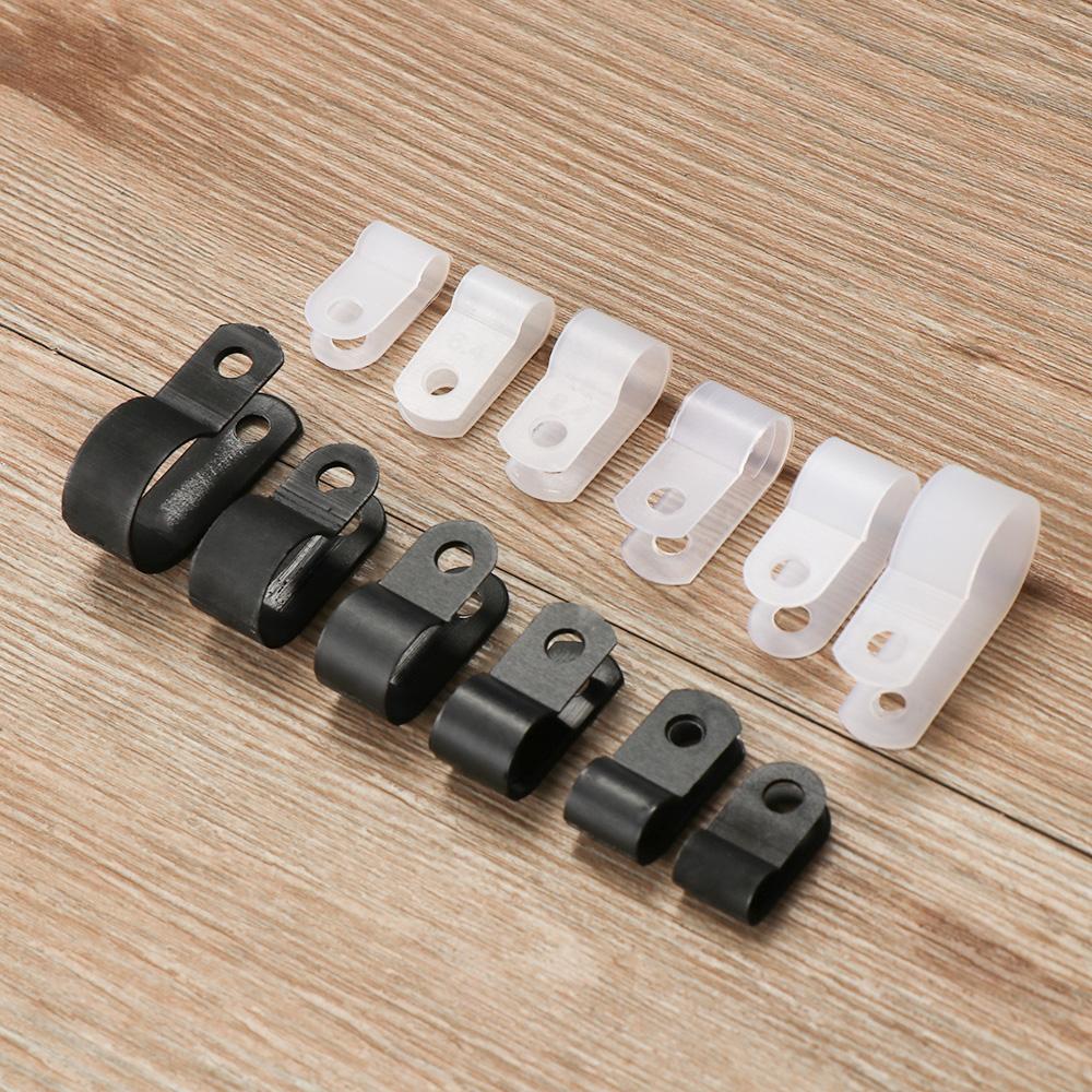 100Pcs/Bag Plastic Cable Durable R-Type Clips Nylon Clamp Black Hose Fasteners Pipe Mounting Fix Electrical Fittings Hot Sale