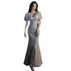 Evening Dress Skirt Women's New   Fishtail Design Sense Celebrity Light Luxury Niche Silver Sequined V-neck Banquet Dress