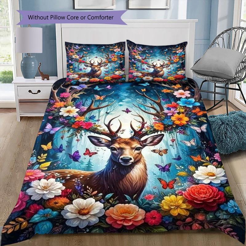 

Purple Wolf Dreamcatcher Bedding Set, Animal Print Duvet Cover with Pillowcases, No Comforter 135x200cm