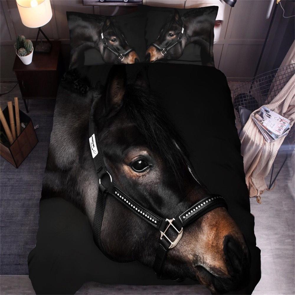 3D Horse Printing Duvet Cover Animal Bedding Set Twin Full Double Queen King Size for Kids Men Black Soft Quilt Cover Pillowcase