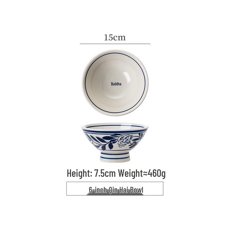 De Rui En Hand-painted Blue & White Ceramic Qinhai Bowls